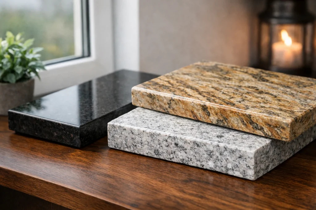 Parapety granitowe z różnych rodzajów granitu – czarny, szary i granit premium na parapety wewnętrzne i zewnętrzne