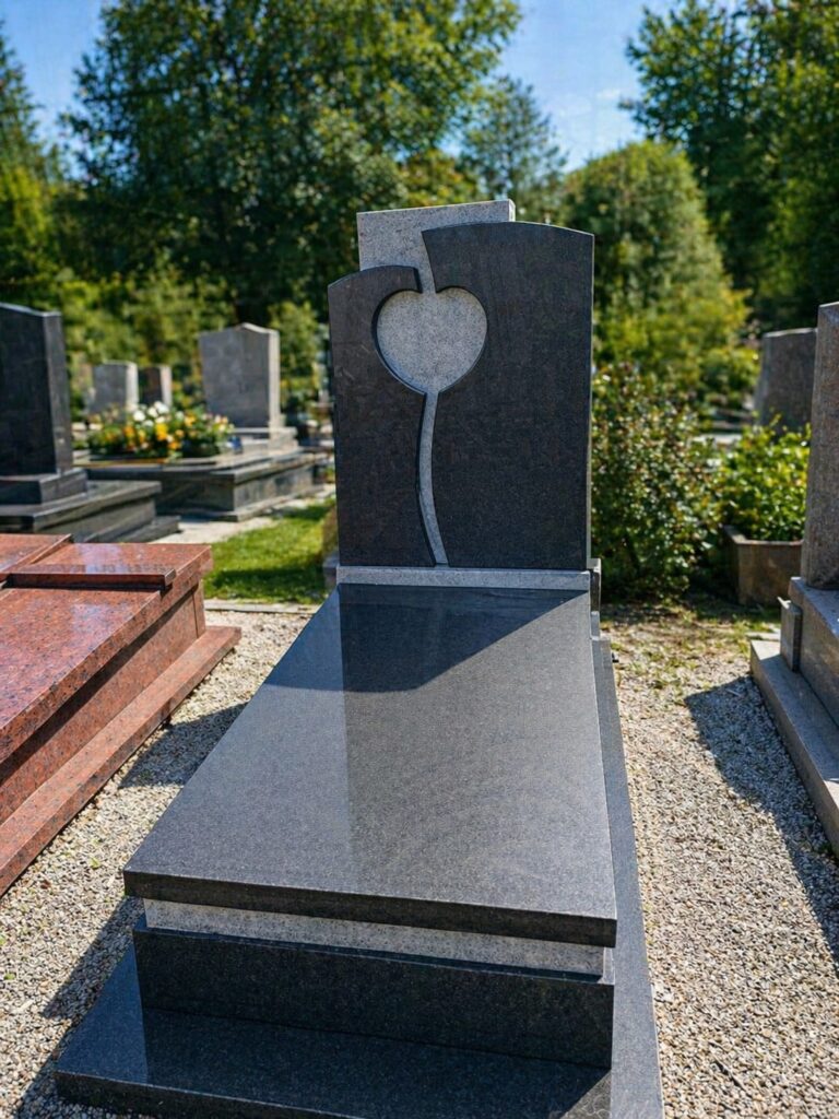 Nagrobek granitowy pojedynczy 190x90 Impala Viscount White z motywem serca nowoczesny