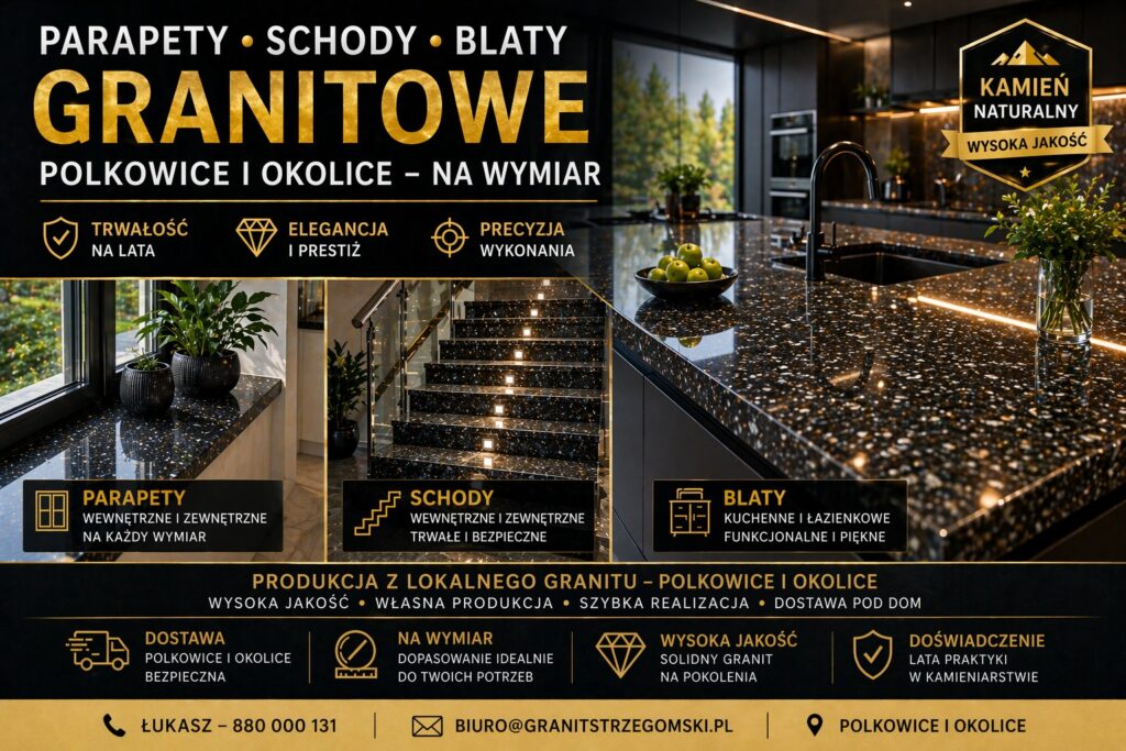 Parapety schody i blaty granitowe Polkowice i okolice na wymiar z dostawą