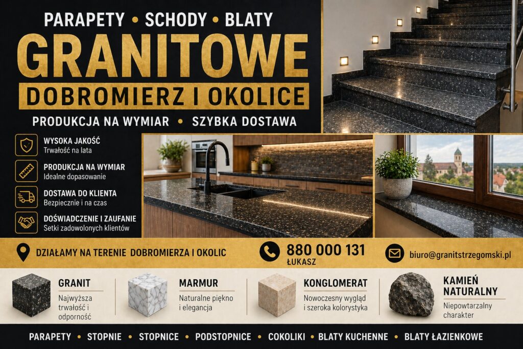 Parapety stopnie blaty granitowe Dobromierz i okolice na wymiar z dostawą producent