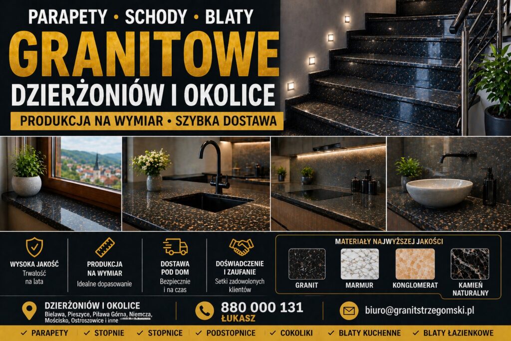 Parapety stopnie blaty granitowe Dzierżoniów i okolice na wymiar z dostawą producent