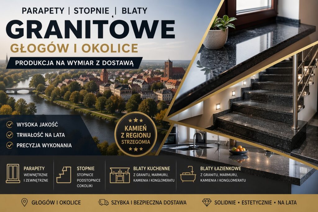 Parapety stopnie blaty granitowe Głogów i okolice na wymiar produkcja z dostawą