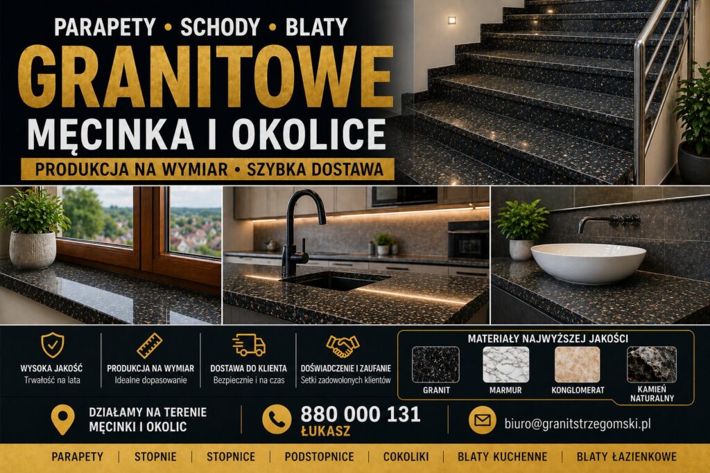 Parapety stopnie blaty granitowe Męcinka i okolice na wymiar z dostawą producent