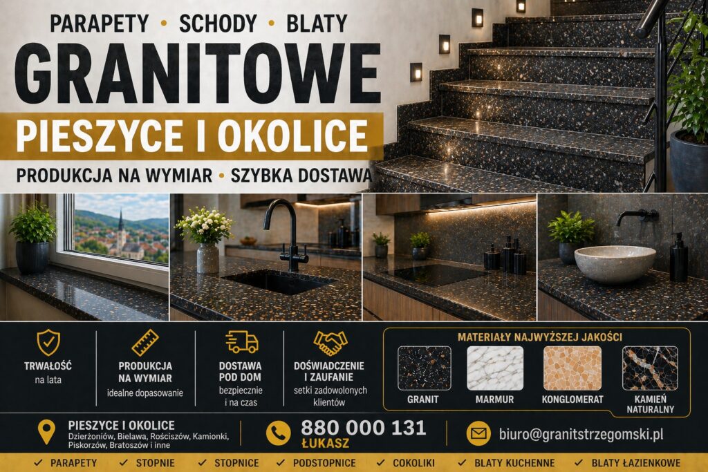 Parapety stopnie blaty granitowe Pieszyce i okolice na wymiar z dostawą producent