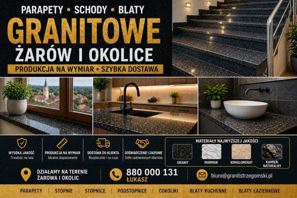 Parapety stopnie blaty granitowe Żarów i okolice na wymiar z dostawą producent