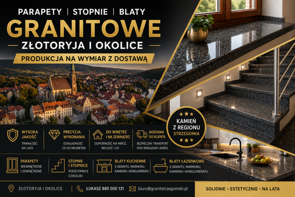 Parapety stopnie blaty granitowe Złotoryja i okolice na wymiar z dostawą