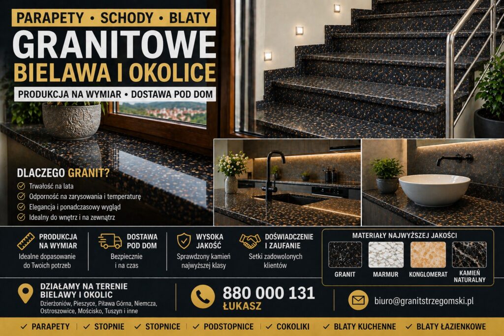 Realizacje granitowe Bielawa i okolice parapety stopnie blaty na wymiar producent