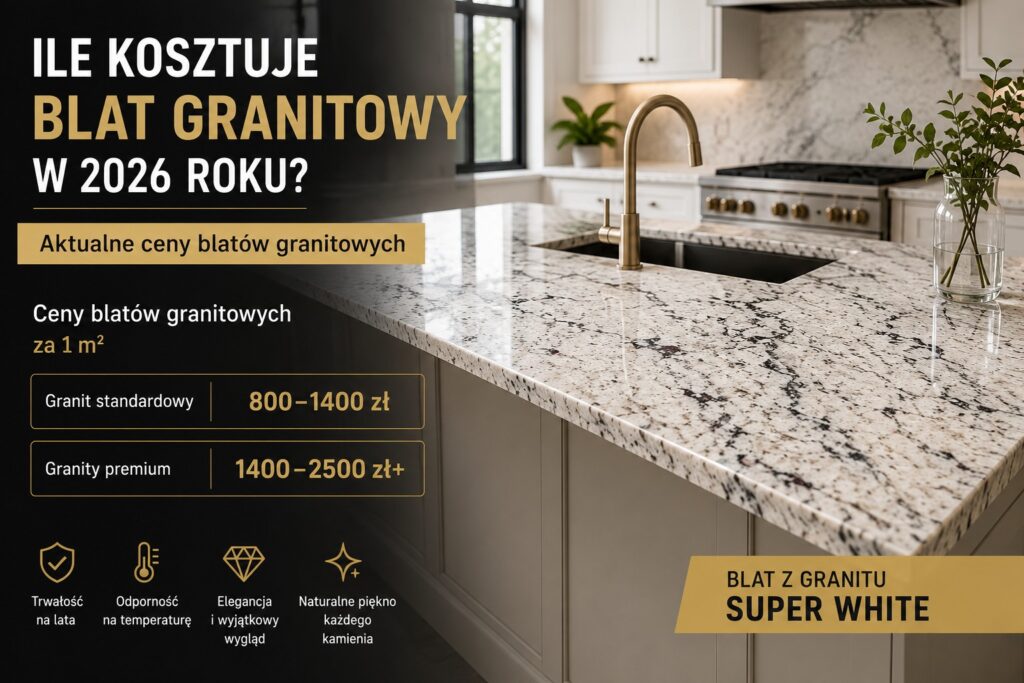 Blat granitowy Super White – cena i wygląd nowoczesnego blatu kuchennego