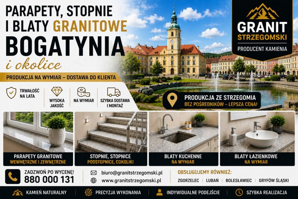 Parapety stopnie blaty granitowe Bogatynia i okolice producent na wymiar