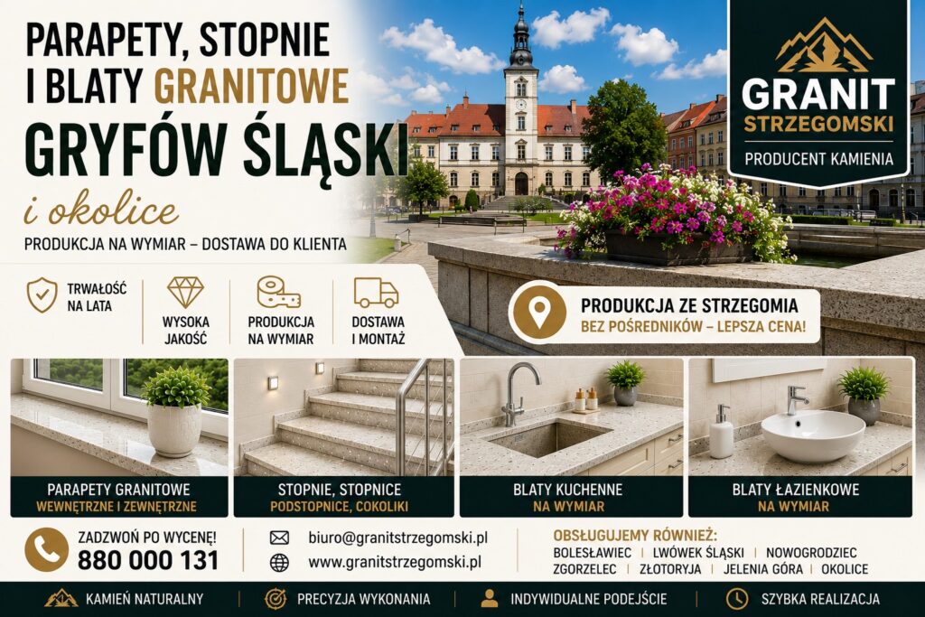 Parapety stopnie blaty granitowe Gryfów Śląski i okolice producent na wymiar