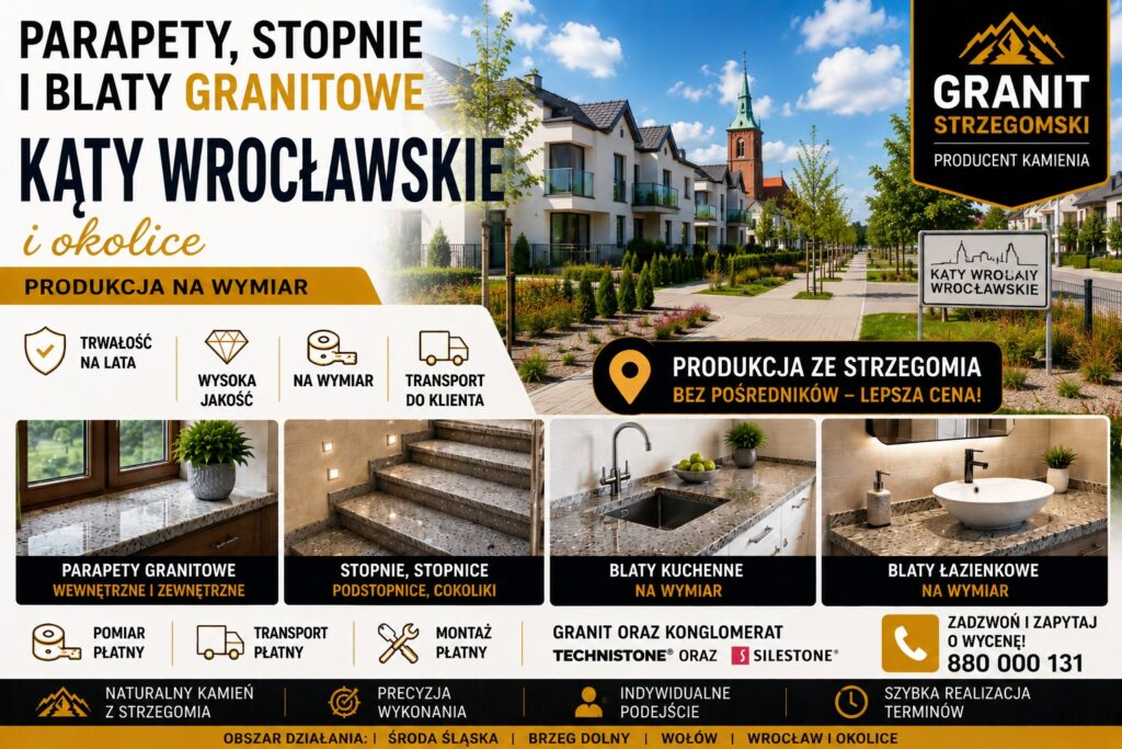 Parapety stopnie blaty granitowe Kąty Wrocławskie i okolice producent na wymiar