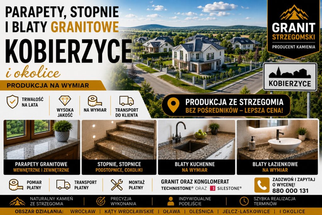 Parapety stopnie blaty granitowe Kobierzyce i okolice producent na wymiar