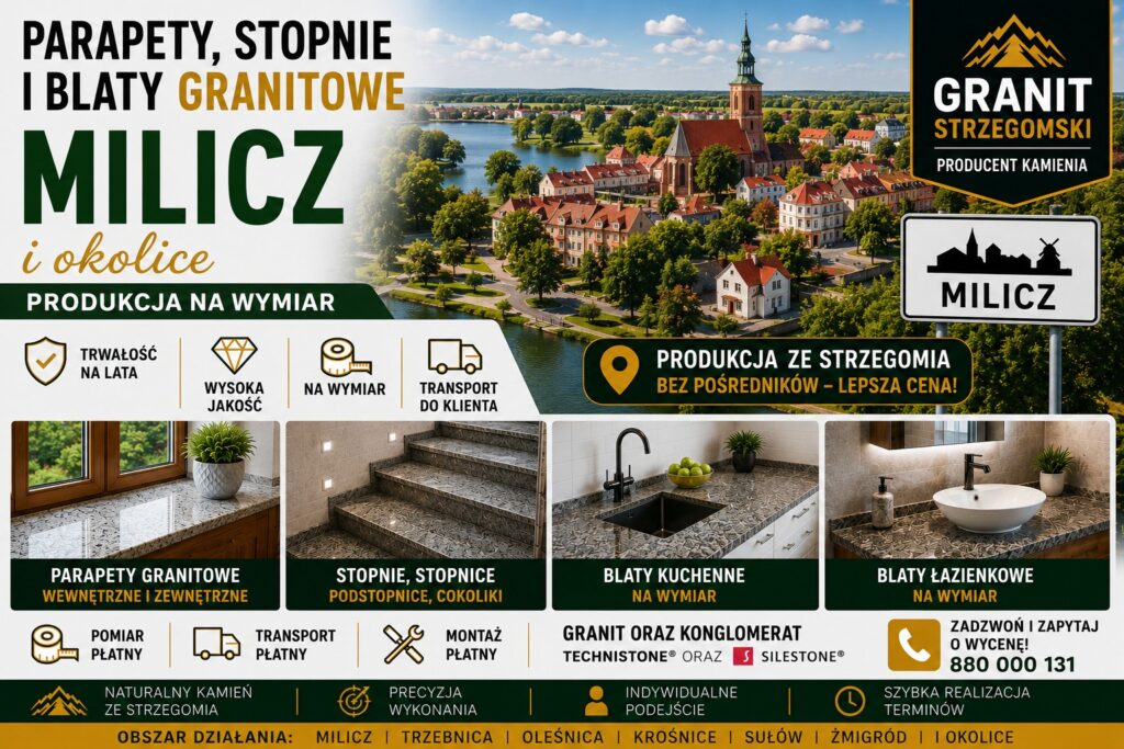 Parapety stopnie blaty granitowe Milicz i okolice producent na wymiar