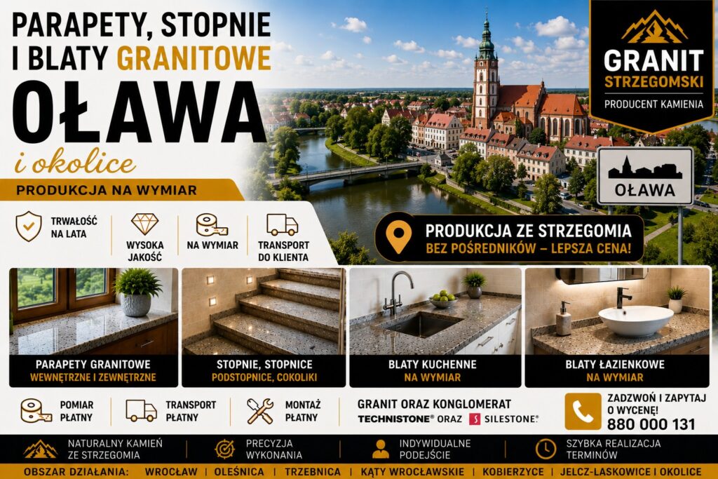 Parapety stopnie blaty granitowe Oława i okolice producent na wymiar
