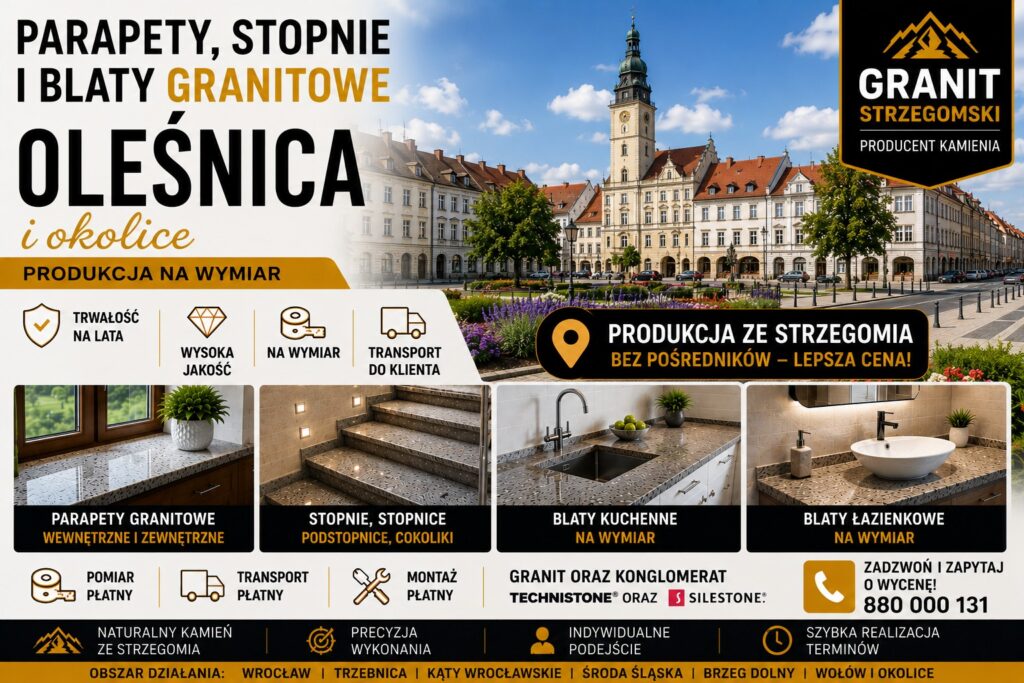 Parapety stopnie blaty granitowe Oleśnica i okolice producent na wymiar