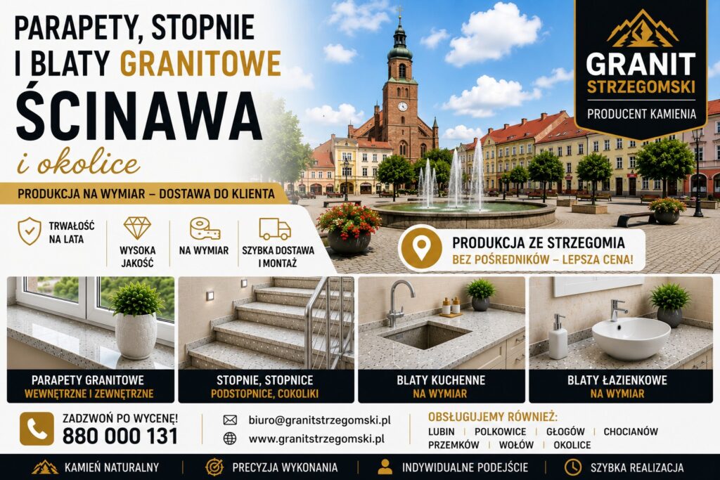 Parapety stopnie blaty granitowe Ścinawa i okolice producent na wymiar