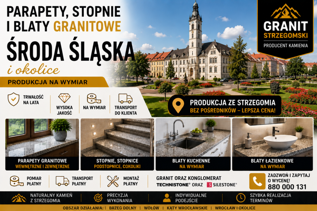 Parapety stopnie blaty granitowe Środa Śląska i okolice producent na wymiar