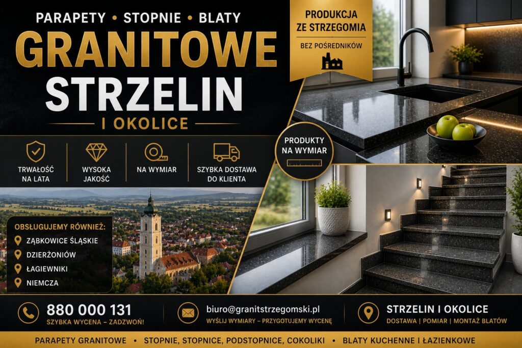 Parapety stopnie blaty granitowe Strzelin i okolice producent na wymiar dostawa