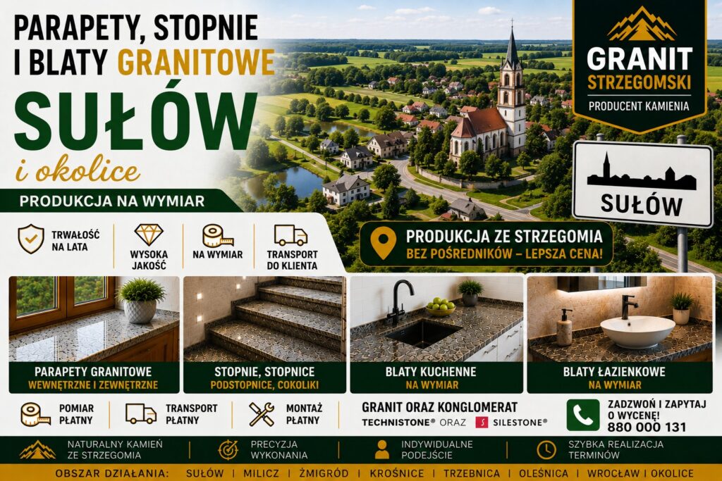 Parapety stopnie blaty granitowe Sułów i okolice producent na wymiar