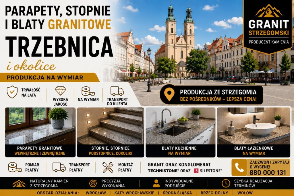 Parapety stopnie blaty granitowe Trzebnica i okolice producent na wymiar