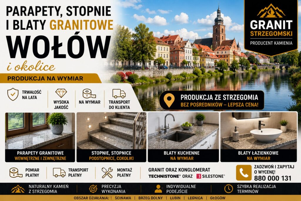 Parapety stopnie blaty granitowe Wołów i okolice producent na wymiar