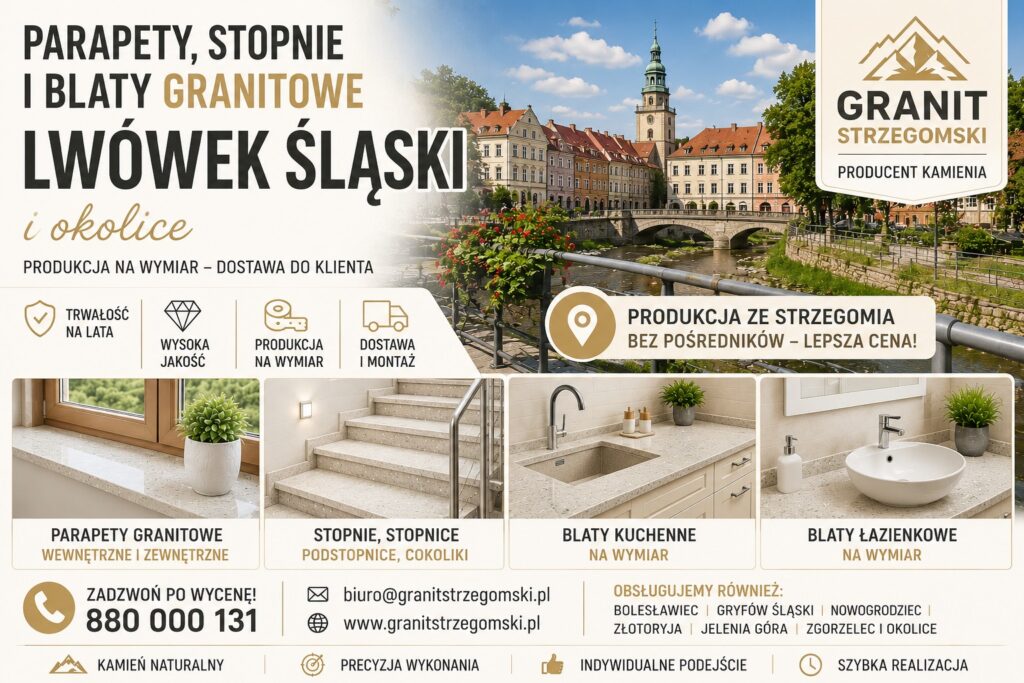 Parapety stopnie blaty jasny granit Lwówek Śląski i okolice producent na wymiar dostawa