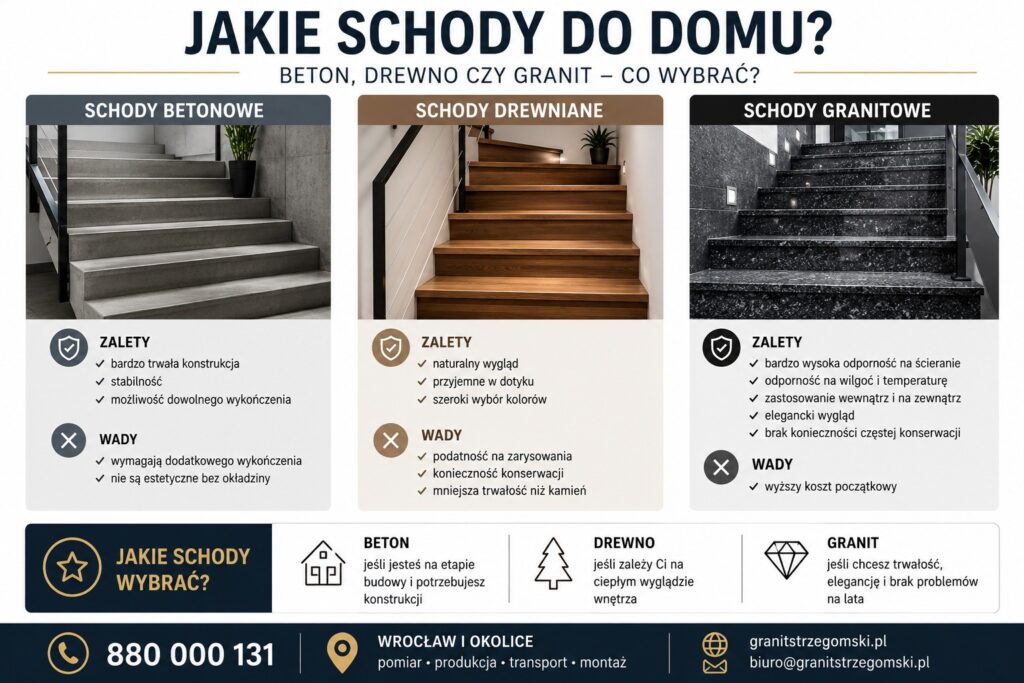 Jakie schody do domu beton drewno czy granit porównanie schodów